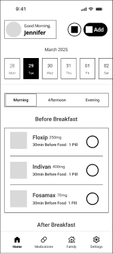 Cura wireframe for daily schedule